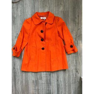 Zara Basic Women's Orange 3/4 Sleeve Button Front Swing Jacket Coat Size Medium